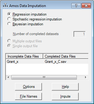 Screenshot of the Data Imputation dialog